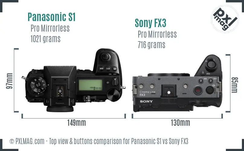 Panasonic S1 vs Sony FX3 top view buttons comparison Panasonic S1 vs Sony FX3 top view buttons comparison