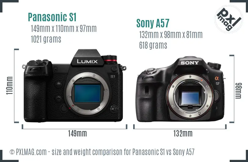 Panasonic S1 vs Sony A57 size comparison