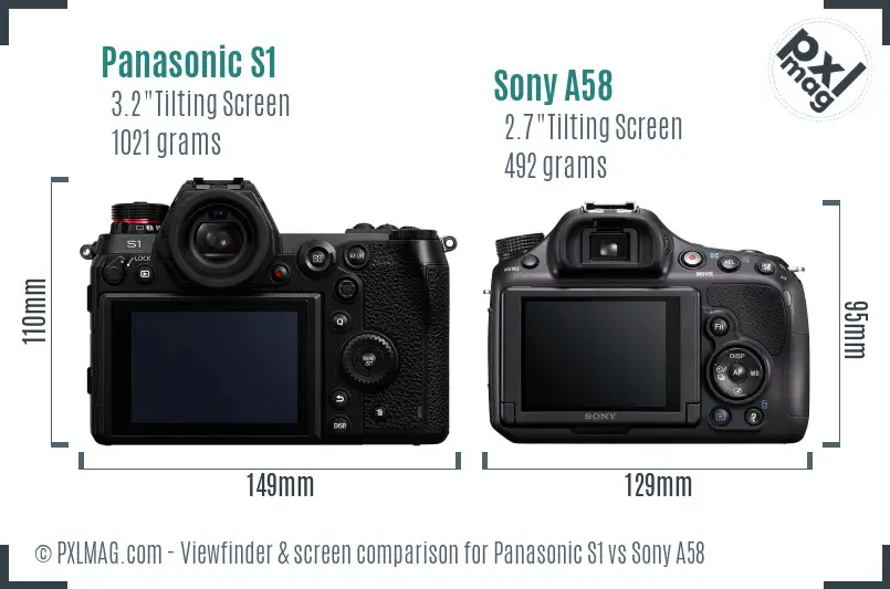 Panasonic S1 vs Sony A58 Screen and Viewfinder comparison