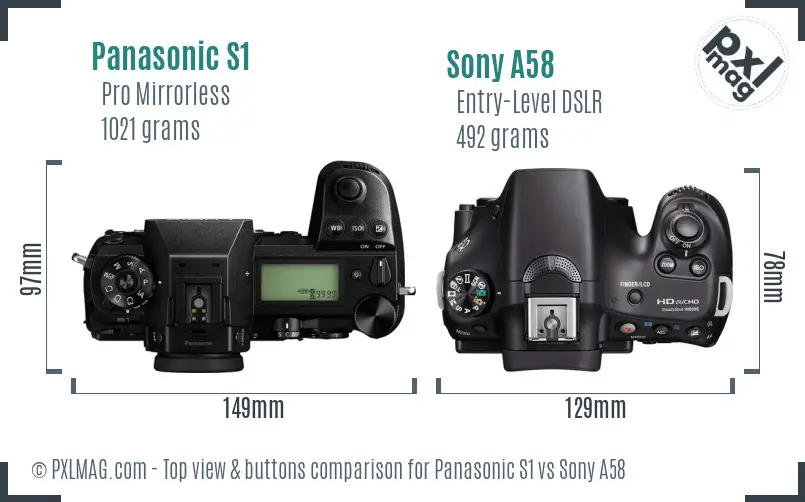 Panasonic S1 vs Sony A58 top view buttons comparison Panasonic S1 vs Sony A58 top view buttons comparison