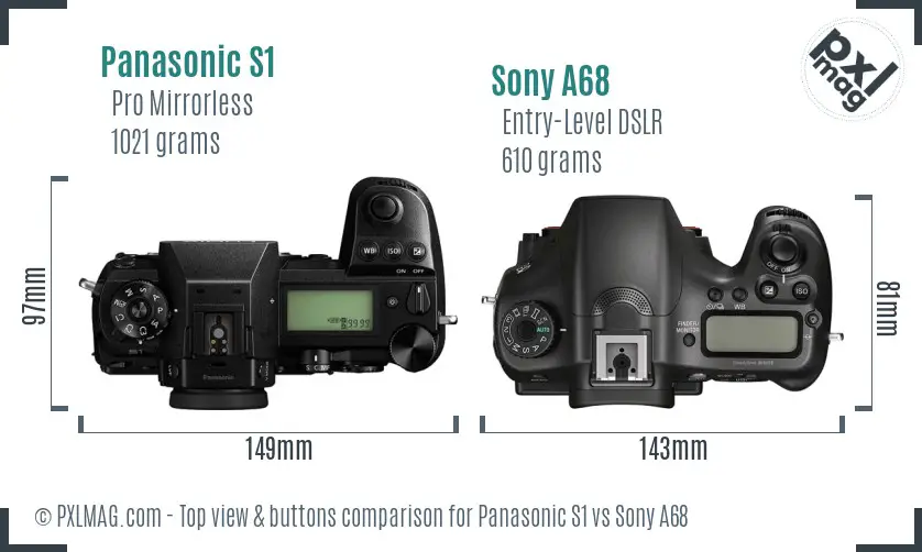 Panasonic S1 vs Sony A68 top view buttons comparison