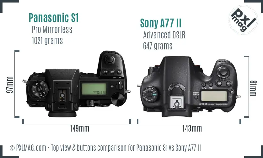 Panasonic S1 vs Sony A77 II top view buttons comparison