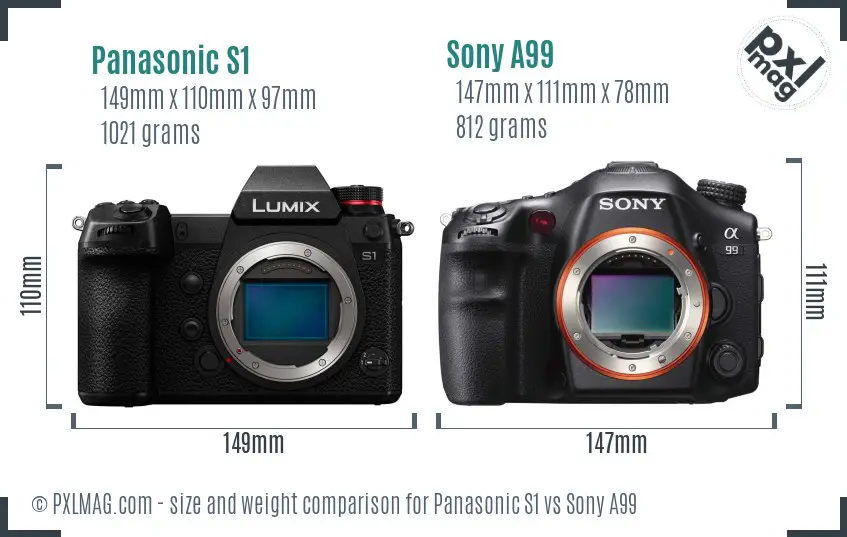 Panasonic S1 vs Sony A99 size comparison