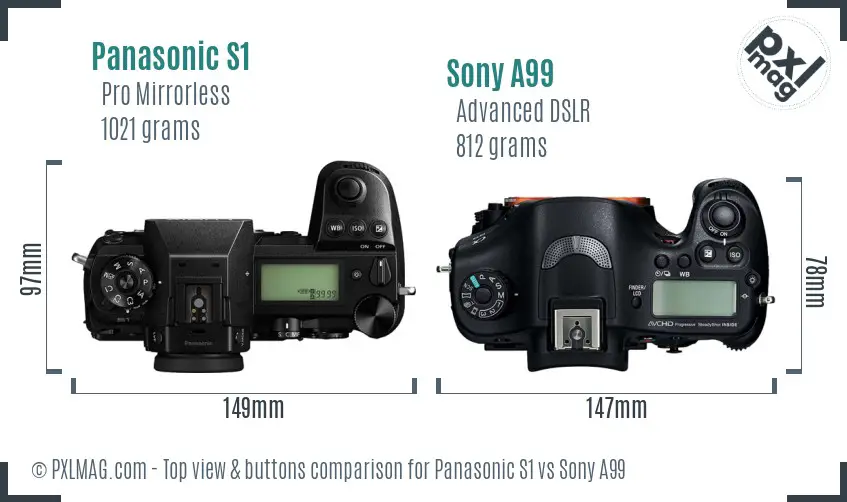 Panasonic S1 vs Sony A99 top view buttons comparison