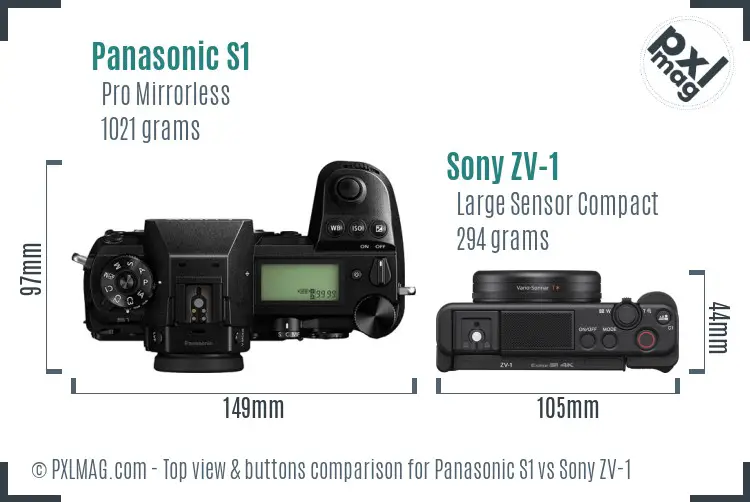 Panasonic S1 vs Sony ZV-1 top view buttons comparison