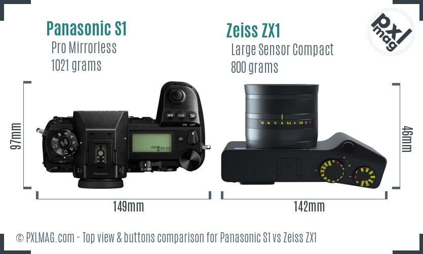 Panasonic S1 vs Zeiss ZX1 top view buttons comparison