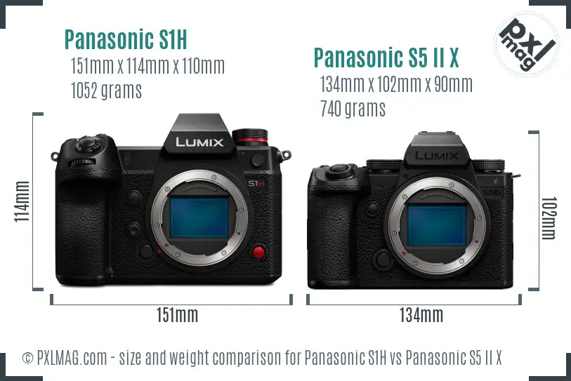 Panasonic S1H vs Panasonic S5 II X size comparison