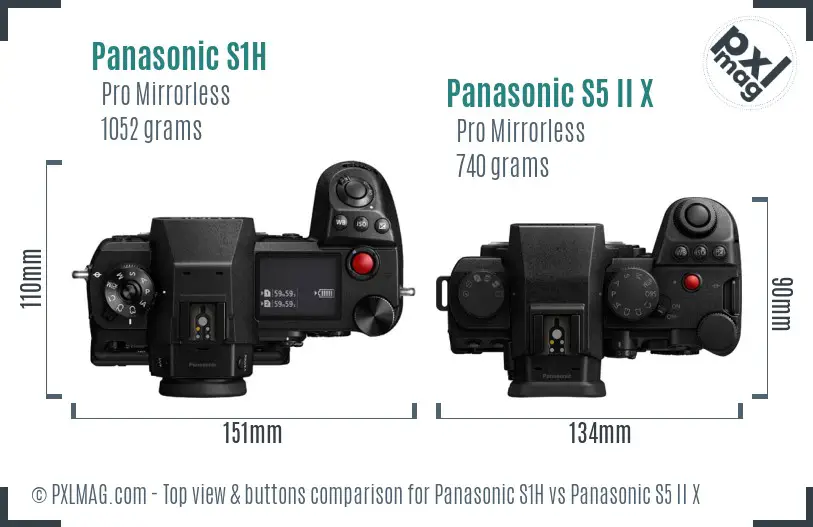 Panasonic S1H vs Panasonic S5 II X top view buttons comparison