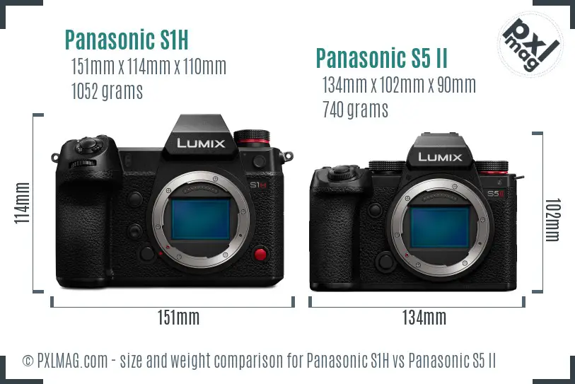 Panasonic S1H vs Panasonic S5 II size comparison