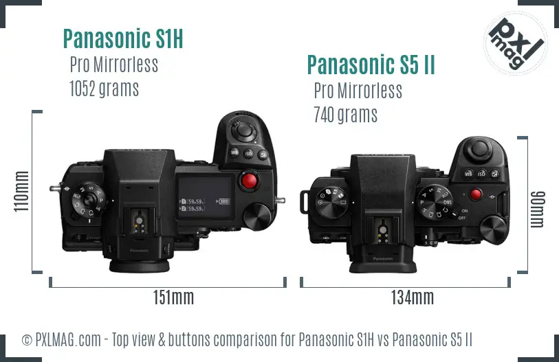 Panasonic S1H vs Panasonic S5 II top view buttons comparison