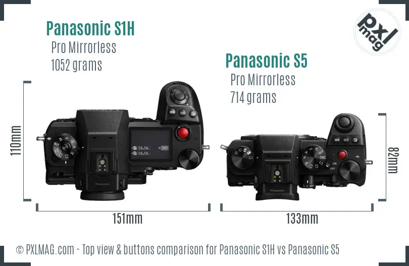 Panasonic S1H vs Panasonic S5 top view buttons comparison