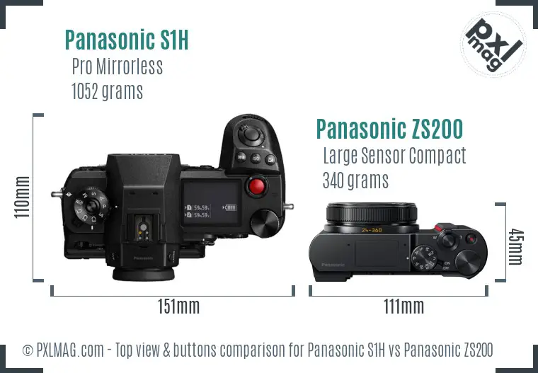 Panasonic S1H vs Panasonic ZS200 top view buttons comparison