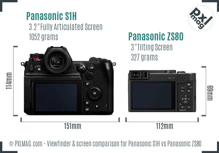 Panasonic S1H vs Panasonic ZS80 Screen and Viewfinder comparison