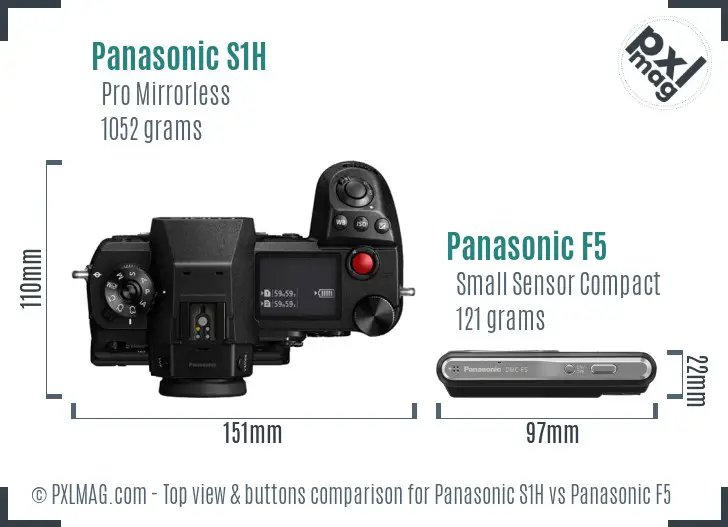 Panasonic S1H vs Panasonic F5 top view buttons comparison