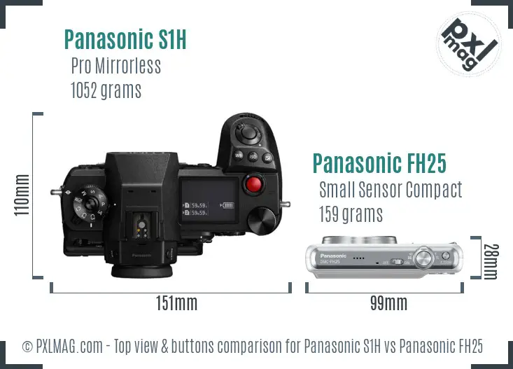 Panasonic S1H vs Panasonic FH25 top view buttons comparison