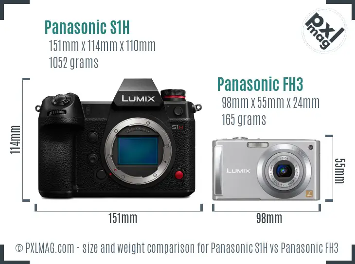 Panasonic S1H vs Panasonic FH3 size comparison