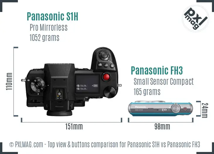 Panasonic S1H vs Panasonic FH3 top view buttons comparison