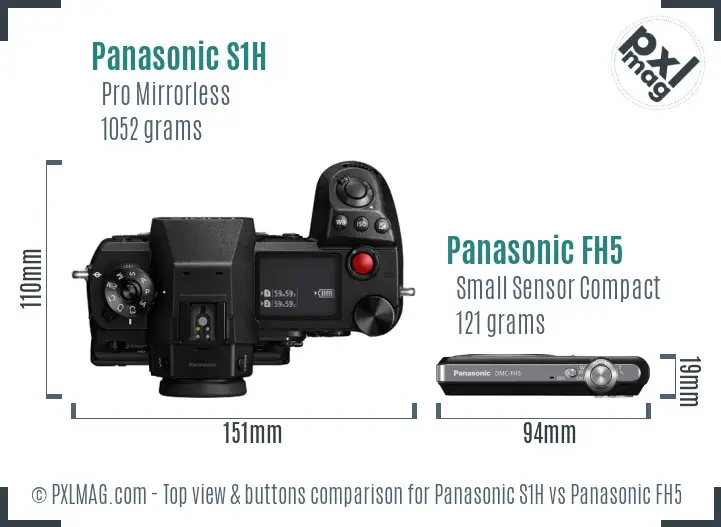 Panasonic S1H vs Panasonic FH5 top view buttons comparison