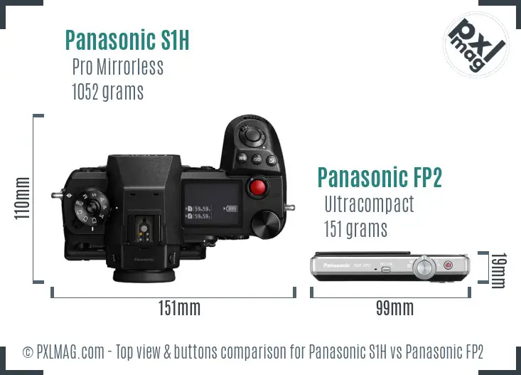 Panasonic S1H vs Panasonic FP2 top view buttons comparison
