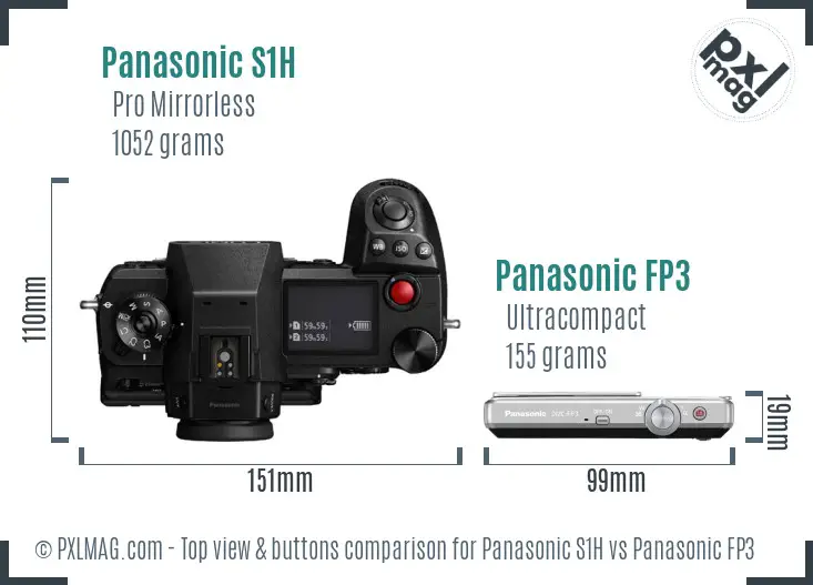 Panasonic S1H vs Panasonic FP3 top view buttons comparison