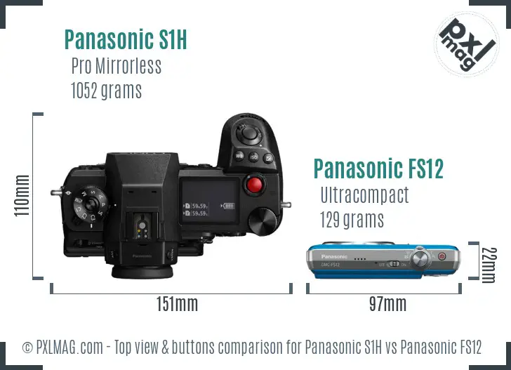 Panasonic S1H vs Panasonic FS12 top view buttons comparison