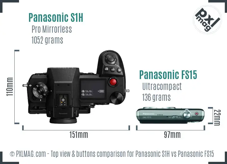 Panasonic S1H vs Panasonic FS15 top view buttons comparison