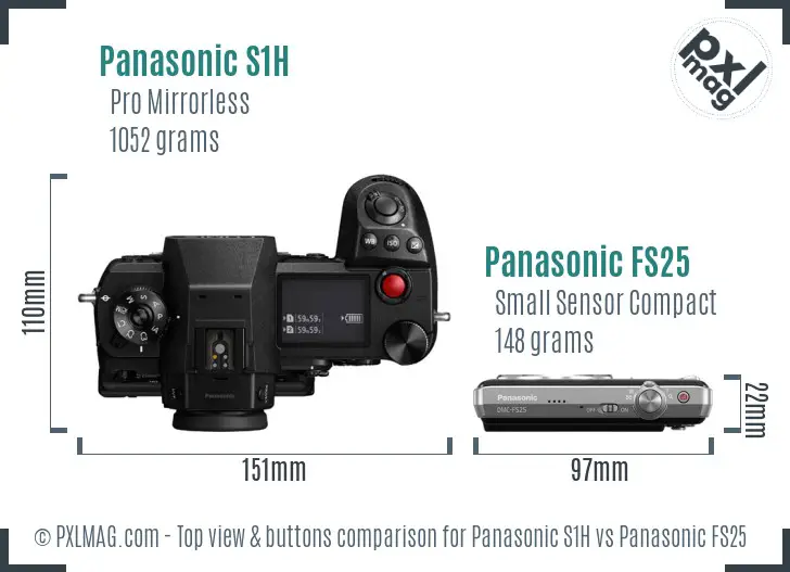 Panasonic S1H vs Panasonic FS25 top view buttons comparison