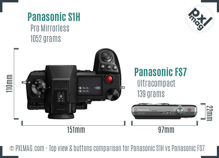 Panasonic S1H vs Panasonic FS7 top view buttons comparison