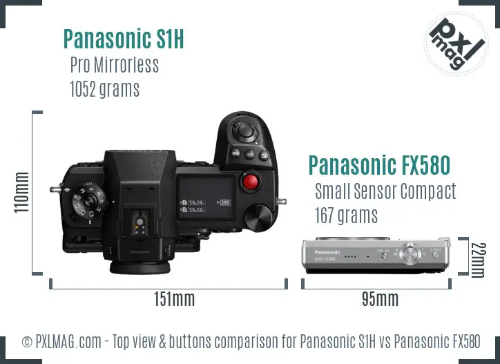 Panasonic S1H vs Panasonic FX580 top view buttons comparison