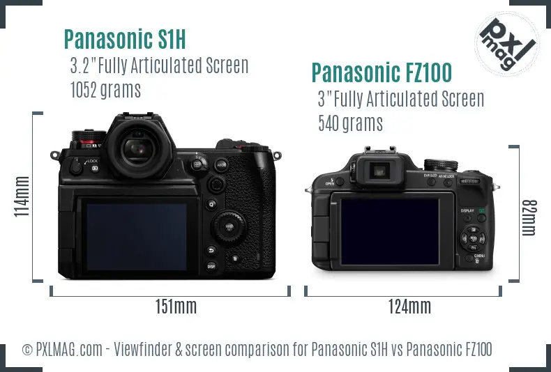 Panasonic S1H vs Panasonic FZ100 Screen and Viewfinder comparison