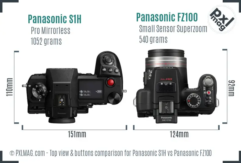 Panasonic S1H vs Panasonic FZ100 top view buttons comparison