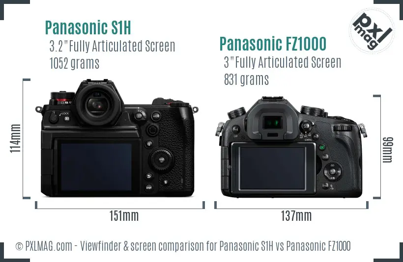 Panasonic S1H vs Panasonic FZ1000 Screen and Viewfinder comparison