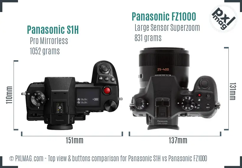 Panasonic S1H vs Panasonic FZ1000 top view buttons comparison