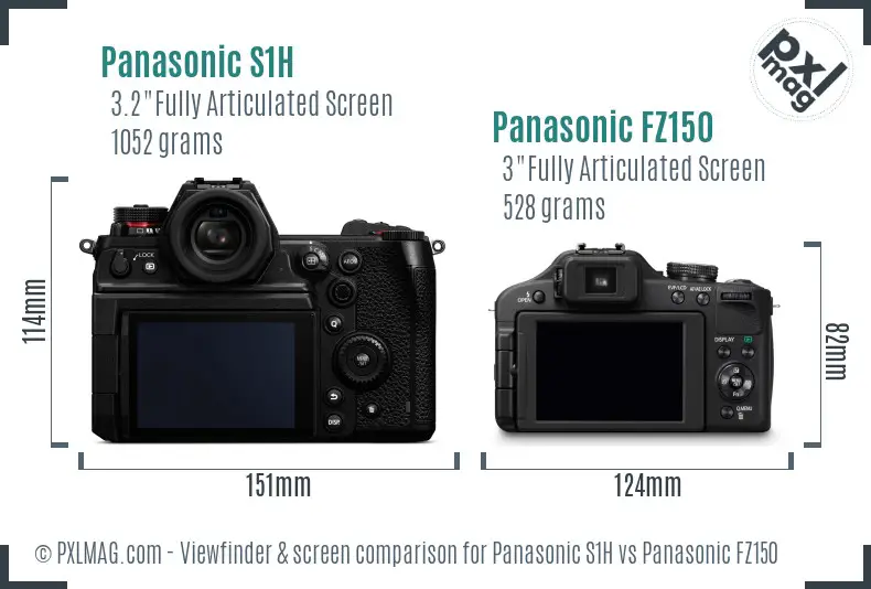Panasonic S1H vs Panasonic FZ150 Screen and Viewfinder comparison