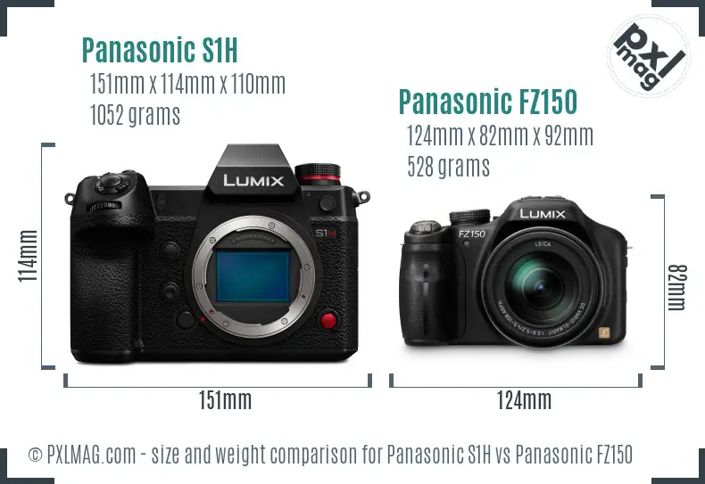 Panasonic S1H vs Panasonic FZ150 size comparison