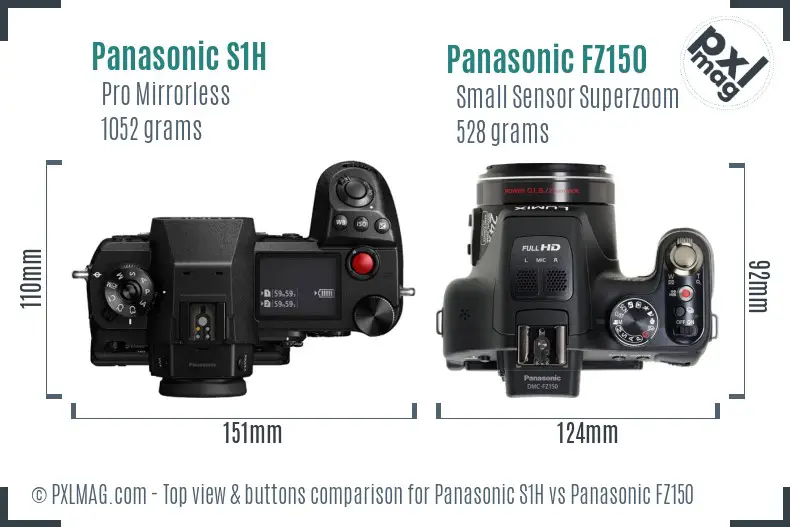 Panasonic S1H vs Panasonic FZ150 top view buttons comparison
