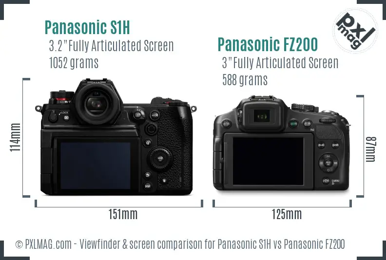 Panasonic S1H vs Panasonic FZ200 Screen and Viewfinder comparison