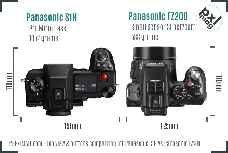 Panasonic S1H vs Panasonic FZ200 top view buttons comparison