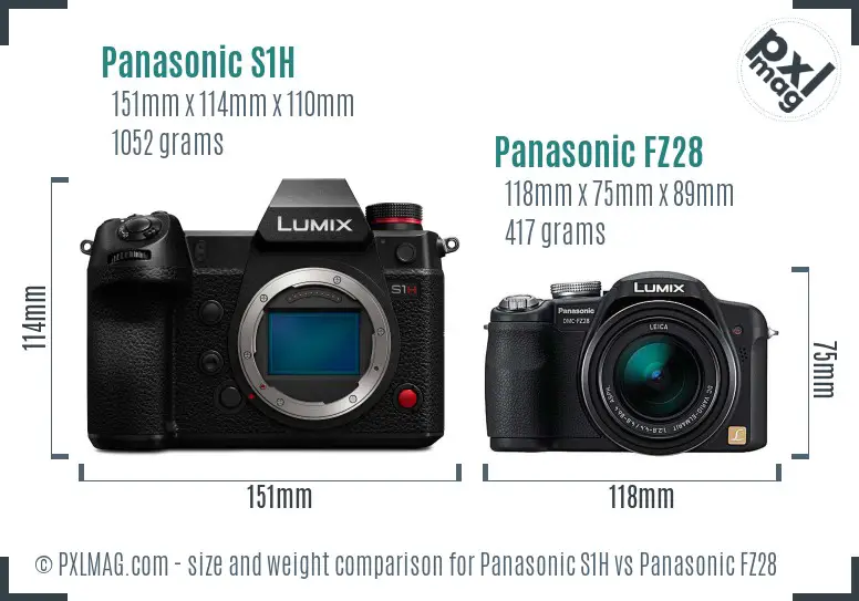 Panasonic S1H vs Panasonic FZ28 size comparison