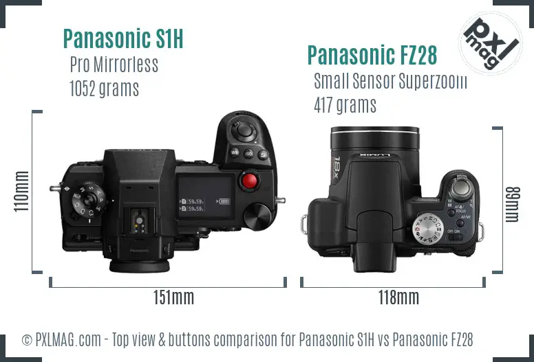 Panasonic S1H vs Panasonic FZ28 top view buttons comparison