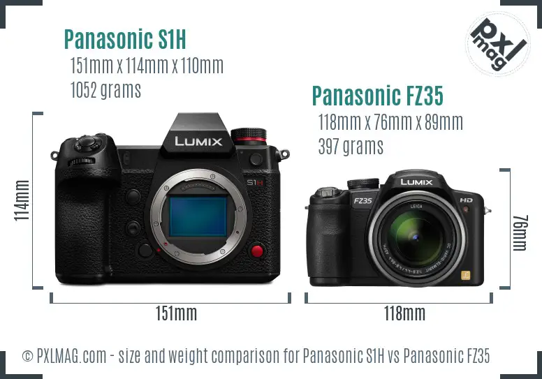 Panasonic S1H vs Panasonic FZ35 size comparison