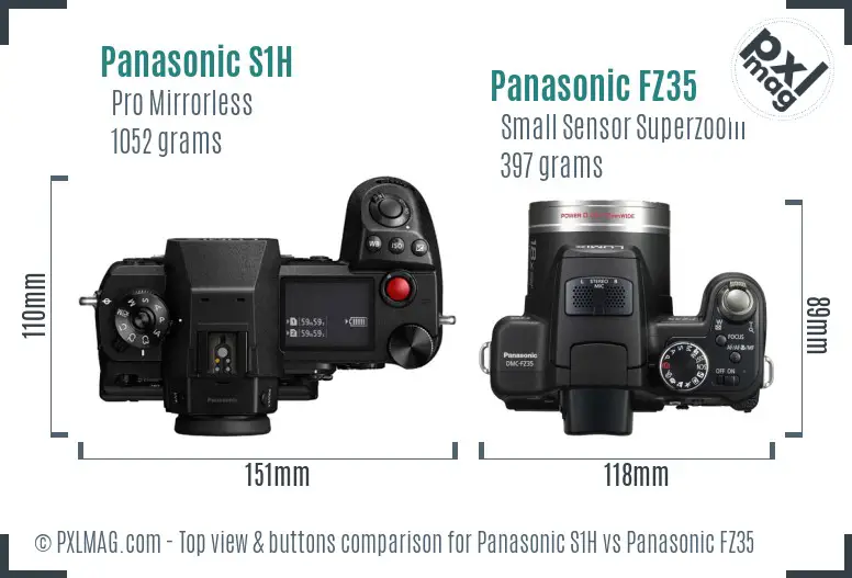 Panasonic S1H vs Panasonic FZ35 top view buttons comparison