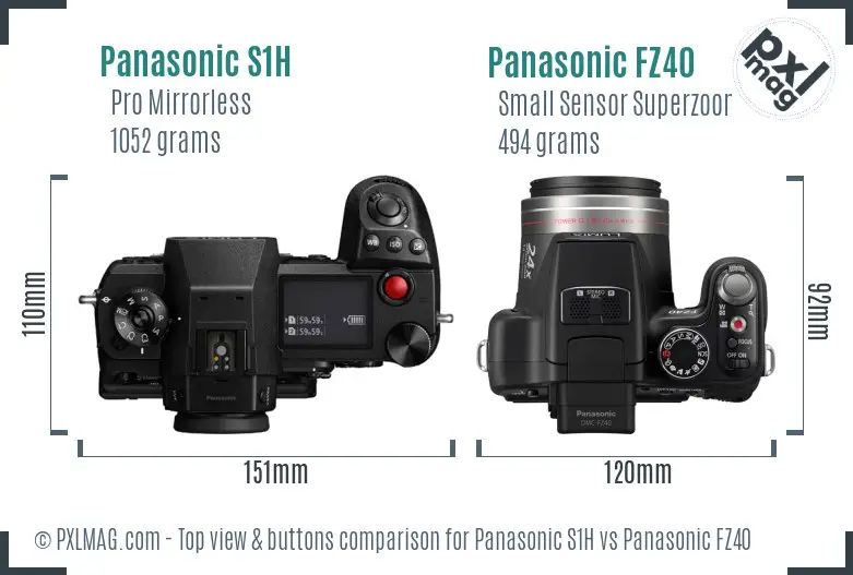 Panasonic S1H vs Panasonic FZ40 top view buttons comparison
