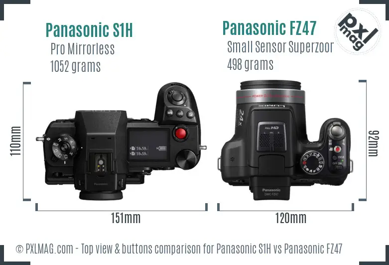 Panasonic S1H vs Panasonic FZ47 top view buttons comparison