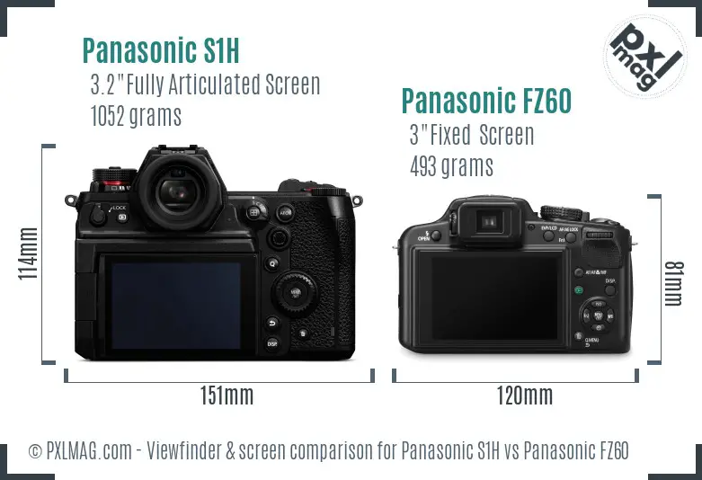 Panasonic S1H vs Panasonic FZ60 Screen and Viewfinder comparison