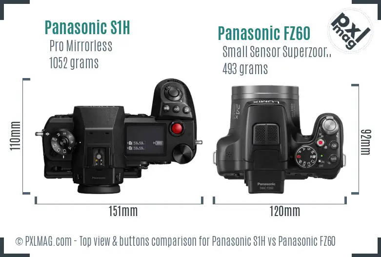 Panasonic S1H vs Panasonic FZ60 top view buttons comparison