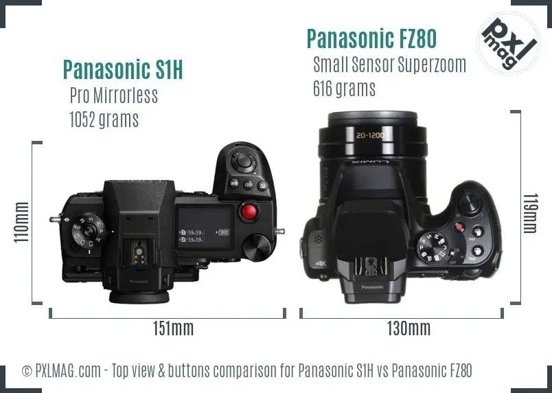 Panasonic S1H vs Panasonic FZ80 top view buttons comparison