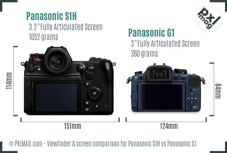 Panasonic S1H vs Panasonic G1 Screen and Viewfinder comparison
