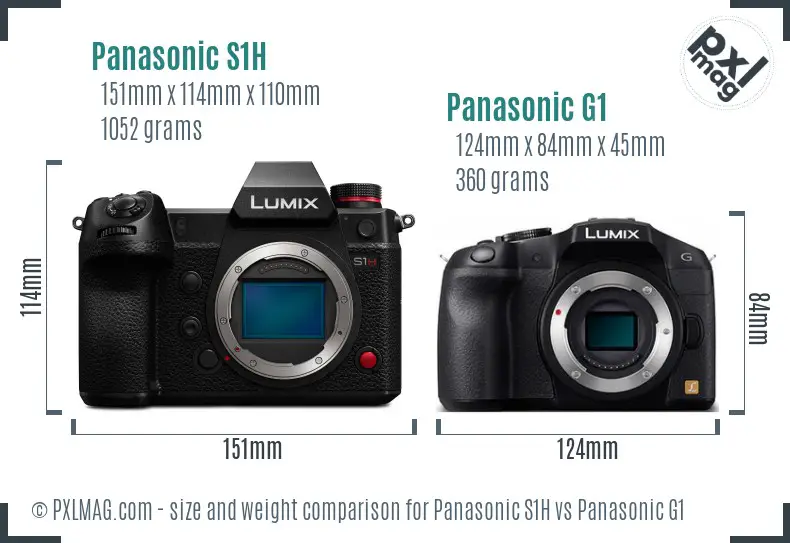 Panasonic S1H vs Panasonic G1 size comparison