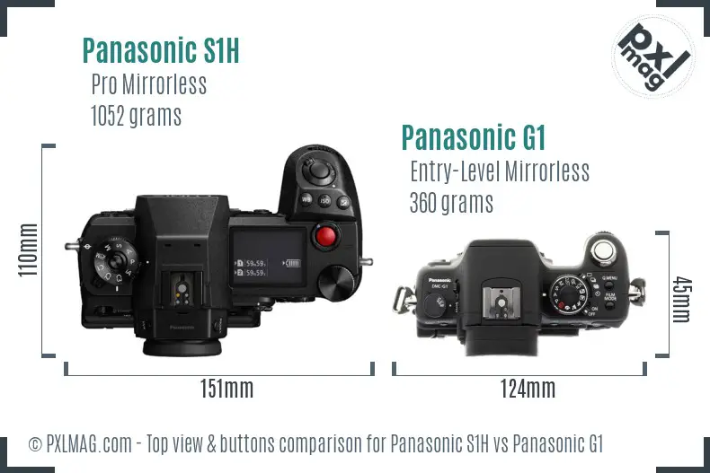 Panasonic S1H vs Panasonic G1 top view buttons comparison